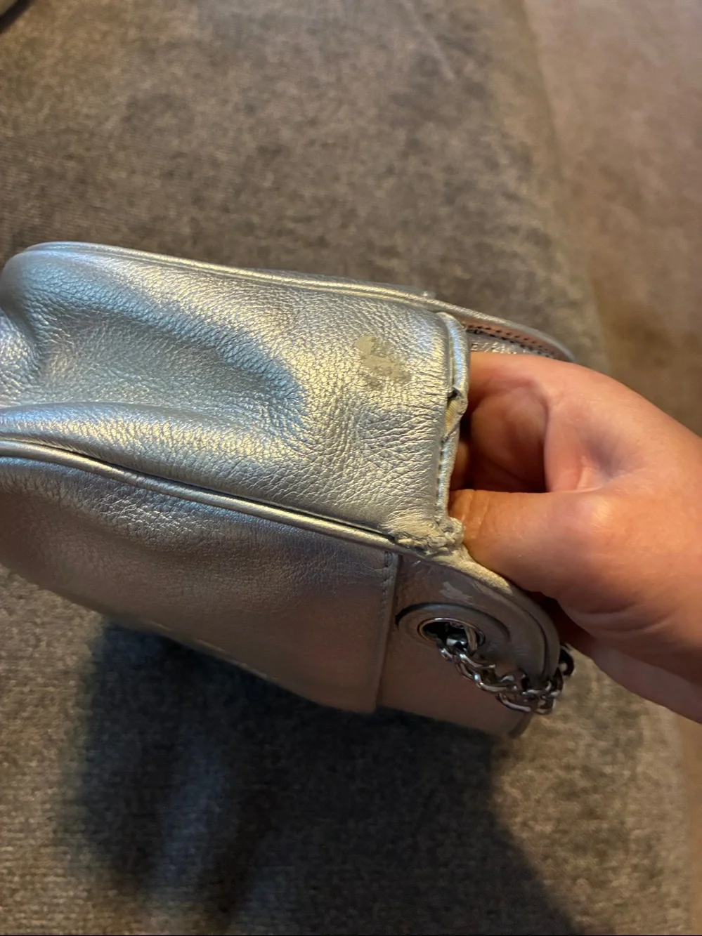 Tory Burch Metallic Pewter Chain-Handle Shoulder Bag - Picture 8 of 8